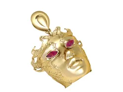 Luxury Venetian Mask Pendant with Ruby Eyes Baroque Gold Face Necklace 3D Printable Jewelry Mode