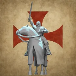 Mounted Medieval Templar Knight – Battle Cry Command Pose | 28mm/32mm STL | Wargaming Miniature & TTRPG