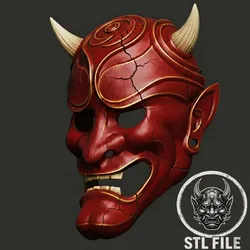 Oboro Oni Mask – Cracked Crimson Demon Mask 3D Print STL