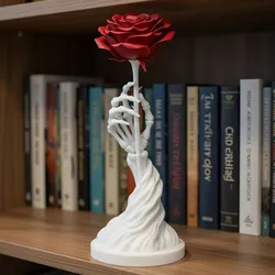 Skeleton Hand Holding Rose STL, Gothic Rose Sculpture, Digital Download