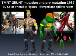 TMNT GRUNT mutation and pre-mutation 1987 3D Color Printable Figure 3D Print Model in Monsters & Creatures 641439