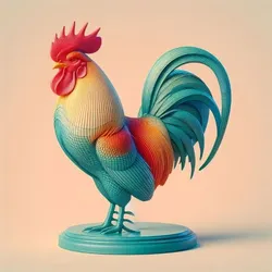 3180 Multicolored Rooster on Base - Color 3D Model, pug, dachshund, poodle,dogue, camel, elephant, rooster, bear, lion, pomeranian, donkey, wolf, totem, newfoundland, bat, low poly, armadillo, galgo
