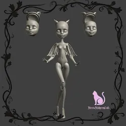 BJD Style Gargoyle Doll with Interchangeable Wings and Extra Head