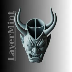 Oni Demon Mask Desk Organizer with Horns – Gothic Japanese Mask STL
