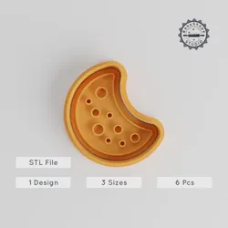 Crescent Moon Cutter & Stamp Set, 6 Piece, Cookie & Fondant, Lunar & Space Theme, S/M/L Sizes