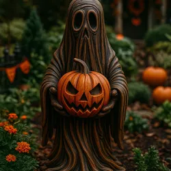 Halloween Ghost with Pumpkin Figurine | Spooky Ghost Statue 3D Model
