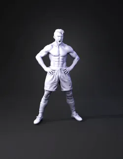 muscular bodybuilder figure with defined abs wearing white shorts and