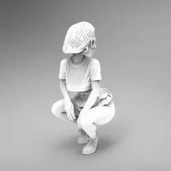 Woman in glasses squatting
