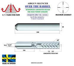 Silencer over the barrel .22 / 5,5 mm