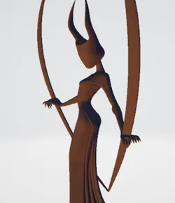 decor, statue, woman, doll, devil, she-devil, halloween decor, halloween, doll with horns, woman in dress, long dress, she-devil in dress.