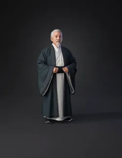 elderly man wearing traditional robe with gray hair front facing port