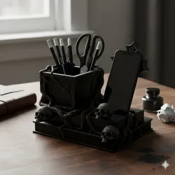🪦 Gothic Cemetery Pencil Holder with Skulls and Cross ⚰️