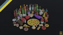 Cartoon food and drinks Polygonal Style
