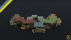 Cartoon medieval city markets Polygonal Style