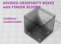 Divided Gridfinity Boxes with Finger Scoops (CadQuery Customizable)