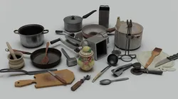 Big set of old kitchen appliances of 25 models
