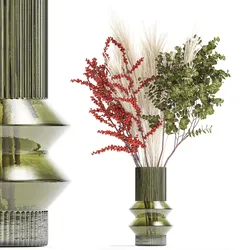Bouquet of dried flowers vase reed grass branches Red berries 313