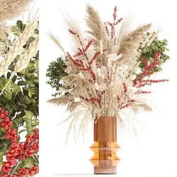 Bouquet of dried flowers vase reed grass branches Red berries 314