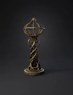 ornamental bronze metal sculpture with twisted vine like column and sp