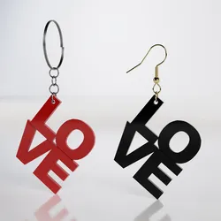 Square love text earring pendant keychain