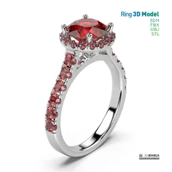 Halo Diamond Ring With Side Stones
