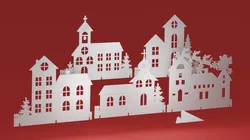 Christmas Window Decor - Santa Sleight above Houses Silhouettes