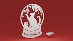 Snow Globe - Cat, with an optional custom display stand for freestanding use (Christmas ornament)