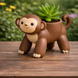 Cute Monkey Planter STL – Adorable Animal Plant Pot for Desk & Home Decor | 3D Printable Flower Holder