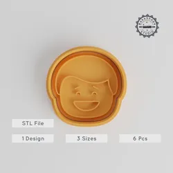Happy Man Cookie Cutter & Stamp, Smiling Face Emoticon, 6-Piece S/M/L Set for Fondant