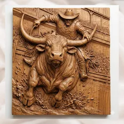 Rodeo Bull Rider 3D Relief STL | Western Cowboy Longhorn Wall Panel | CNC Router 3D Print Laser Engrave