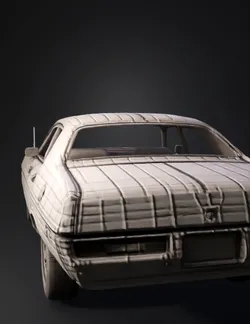 classic sedan wireframe mesh with detailed polygonal surface and visib