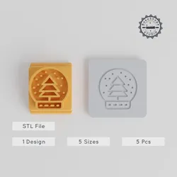 Winter Snow Globe Stamp Tile Set, 5 Sizes 20-40mm, For Clay, Cookies, Fondant & More