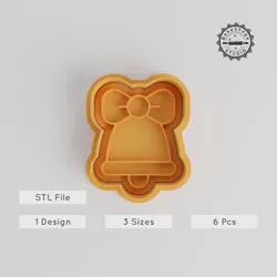 Christmas Bell Shape Cutter & Stamp, 6-Piece Set, Perfect for Cookies, Fondant, Holiday Baking, S/M/L Sizes
