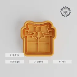 Gift Shape Cutter & Stamp, Perfect for Cookies & Fondant, Includes 6 Pieces in S/M/L Sizes
