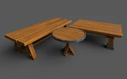 Low-Poly Tables wooden bench Free