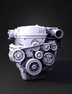 2JZ inline 6 engine model with detailed belt driven accessories and in