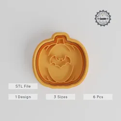 Pumpkin Shape Cutter & Stamp, Cookie & Fondant, Halloween, Spooky Theme, Sizes S/M/L, 6-Piece Set