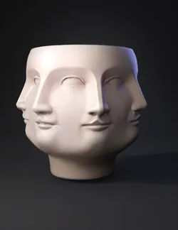 three faced head sculpture with multiple profiles smooth plaster like