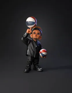 basketball playing child wearing black outfit holding basketballs