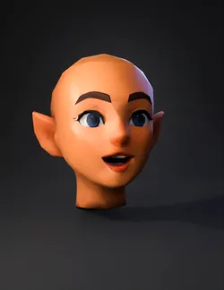 elf head with pointed ears low poly polygonal mesh peach skin tones