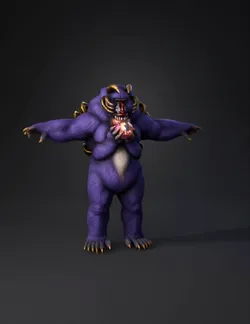 furry purple monster with horns holding a glowing orb white belly cl