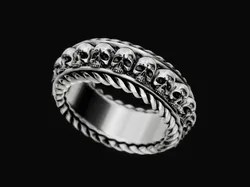Thick ring with skulls 3D Print Model in Rings 460517
