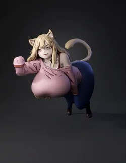 anthropomorphic cat girl character with cat ears and tail wearing pin