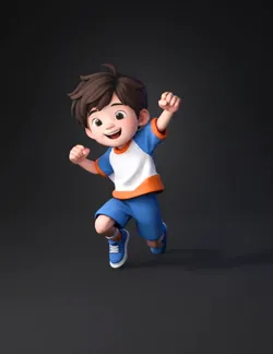 child running character with blue shorts and white orange shirt