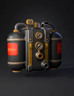 Create a stylized attachable flamethrower fuel tank for a Roblox tower