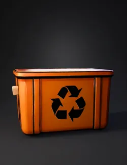 orange recycling bin with recycling symbol plastic container cartoon