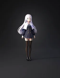 anime school uniform girl with long silver hair navy double breasted