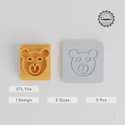 Bear Stamp Tile Set, 5 Size Motifs, Perfect for Clay, Cookies & Fondant, 20-40mm, Animal Design