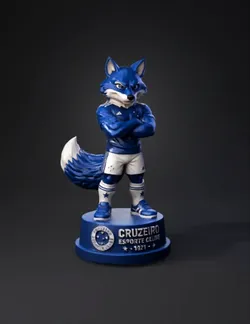Blue fox mascot figure for Cruzeiro Esporte Clube with white shorts an