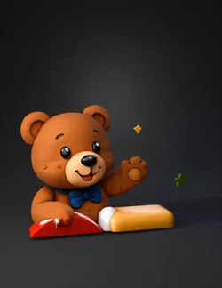 brown teddy bear with blue bow tie colorful platform blocks as accent
